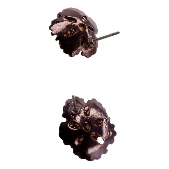 Rose Gold Rhinestone Flower Stud Earrings .25" Pierced - Picture 7 of 8